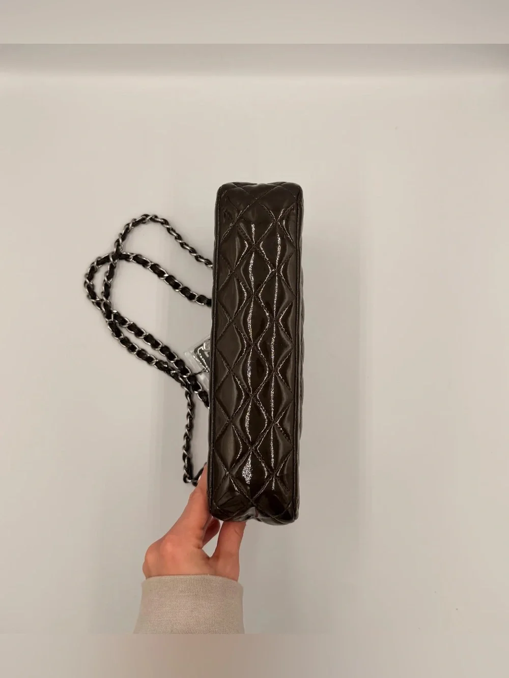 Chanel Classic Medium Double Flap — Dark Brown Patent Silver HW